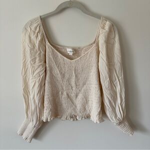 Böhme Cream Smocked Long-Sleeve Blouse